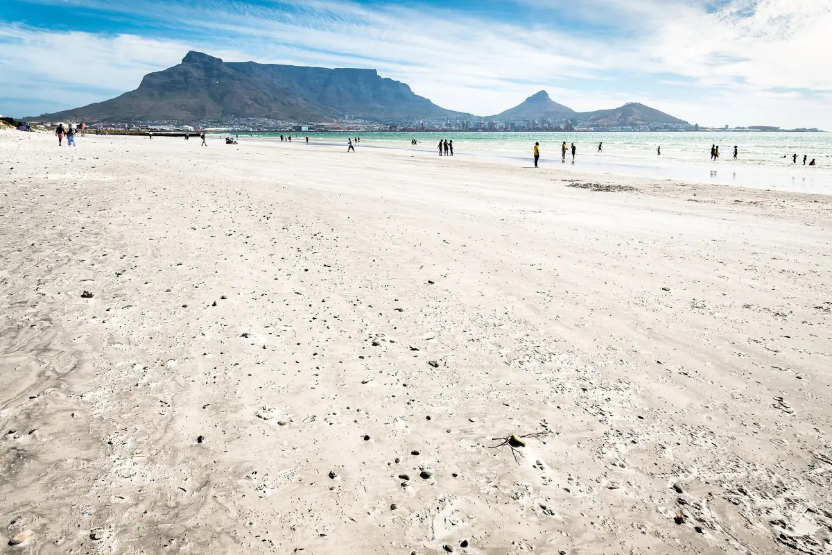 The beach at Bloubergstrand with Table Mountain