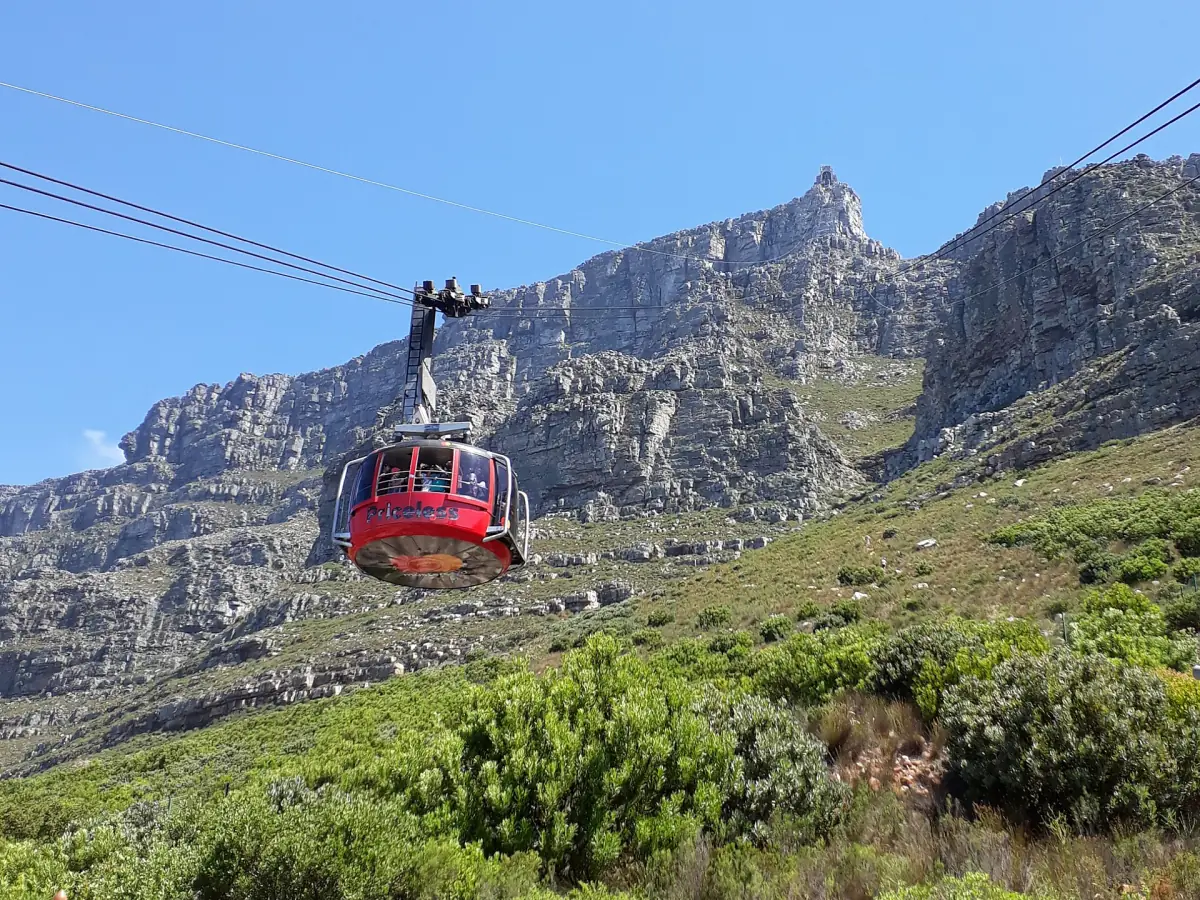A cableway cabin on its way up Table Mountain