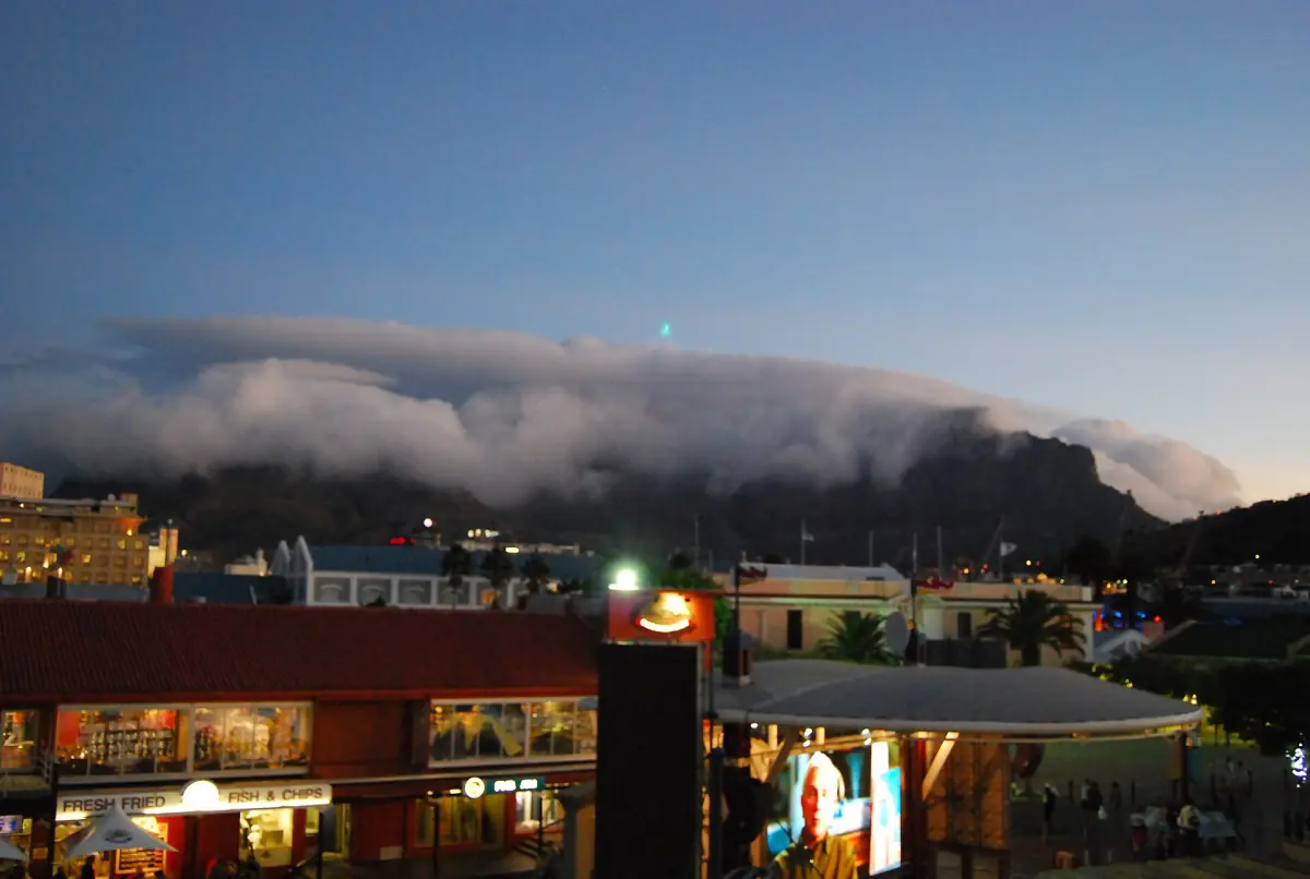 Cloud over Table Mountain at dusk